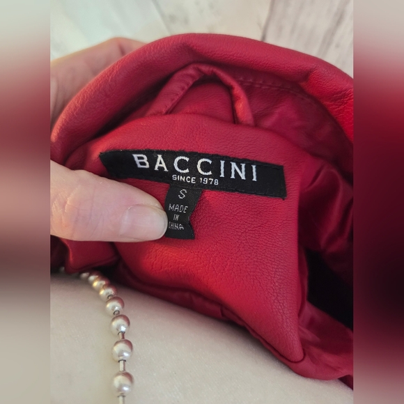 Baccini Women's Vibrant Red Faux Leather Jacket - Picture 7 of 9